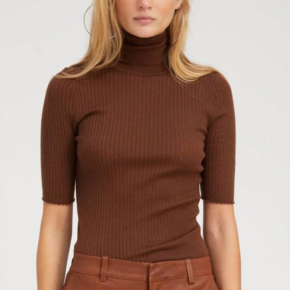NEW SPRWMN short sleeve turtleneck top in chocolate